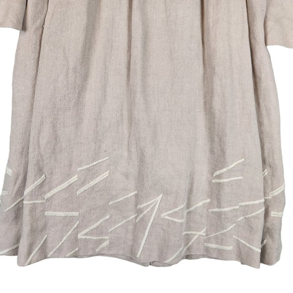 Elevenses Anthropologie Peacoat Womens 8 Beige Linen Embroidered Artsy Retro - Picture 7 of 12